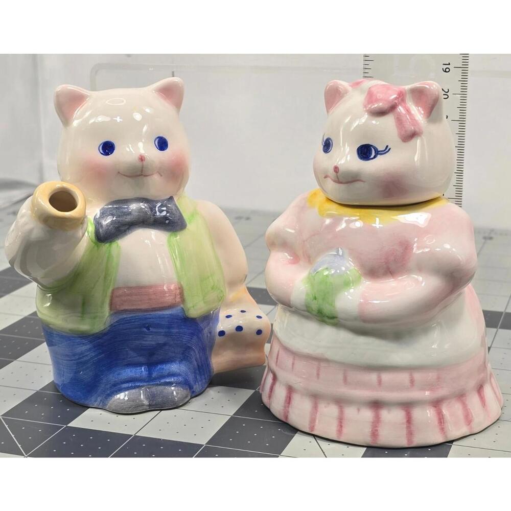 Vintage Applause Cat Couple Creamer and Sugar Bowl Set Ceramic Thailand ASIS